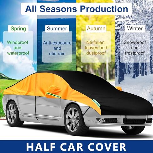 غطاء نصف سيارة مضاد للماء غطاء جسم السيارة العالمي، أغطية حماية من الثلج للزجاج الأمامي، أغطية حماية من البرد، غطاء فتحة سقف لجميع المواسم، مقاوم للغبار والأشعة فوق البنفسجية، مناسب لسيارات السيدان in Kuwait