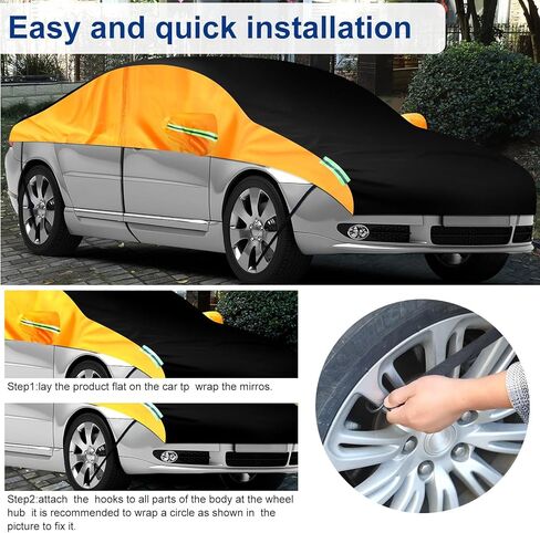 غطاء نصف سيارة مضاد للماء غطاء جسم السيارة العالمي، أغطية حماية من الثلج للزجاج الأمامي، أغطية حماية من البرد، غطاء فتحة سقف لجميع المواسم، مقاوم للغبار والأشعة فوق البنفسجية، مناسب لسيارات السيدان in Kuwait
