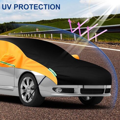 غطاء نصف سيارة مضاد للماء غطاء جسم السيارة العالمي، أغطية حماية من الثلج للزجاج الأمامي، أغطية حماية من البرد، غطاء فتحة سقف لجميع المواسم، مقاوم للغبار والأشعة فوق البنفسجية، مناسب لسيارات السيدان in Kuwait