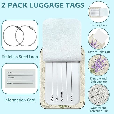 2 Pack Cute Luggage Tag for Suitcases Cute Cat Leather Luggage Tags with Stainless Steel Loop Privacy Flap Name Tags,Men and Women Travel Bag Suitcase Tags in Saudi Arabia