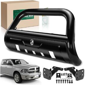 YHTAUTO 3.5" Bull Bar Push Bar with Skid Plate Light Mount Fit Dodge Models, Ram 1500 2003-2005, Ram 2500 3500 2003-2009, Alloy Steel Brush Guard for Truck Front Bumper Off Road Accessories