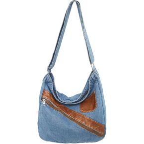 Denim Purse for Women Men Tote Bag with Zipper Crossbody Blue Jean Purses Canvas Shoulder Bag Hobo Handbag