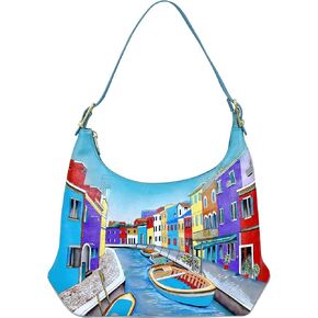 Anuschka Women’s Original Genuine Leather Hand-Painted Slim Shoulder Hobo - Leather Handbag with Zip Entry, Multiple Pockets
