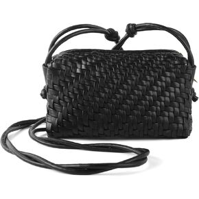 Woven Crossbody Bag for Women, Cute Shoulder Bag, Vegan Leather Clutch Purse, Handmade Small handbag Zipper Closure