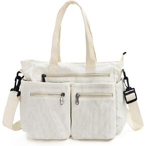 Womens Cute Corduroy Tote Bags with Multiple Pockets Travel Shoulder Bags Hobo Crossbody Bag Purse Handbag
