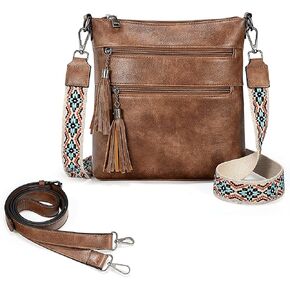Uromee Crossbody Bags for Women Trendy Vegan Leather Multi Pocket Tassel Ladies Shoulder Handbag Purse Adjustable Strap