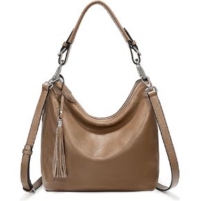 YALUXE Women's Genuine Leather Hobo Handbags Purses Shoulder Bags Cross-body Bags with Double Zippered Pockets