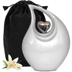 جرة دمعة للرماد البشري - جرة حرق مزخرفة للرماد للرجال والنساء - جرة جنازة مصنوعة يدويًا للذكور والإناث - تكريم أحبائك مع جرة الدفن (أبيض، كبير) in Kuwait