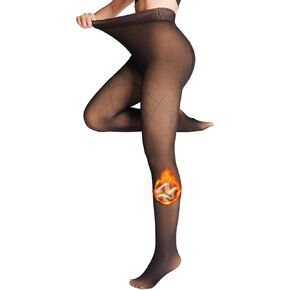 Women Fleece Lined Tights,Fishnets Patterned Fake Translucent Warm High Waisted Pantyhose Sheer thick Winter Tights