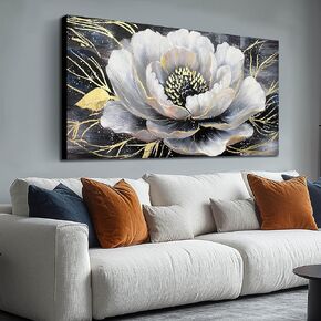 Flower Wall Art for Bedroom Women - Black and Gold Art Paintings for Wall - Modern Hand Painted Wall Art for Living Room Size 29" x 59"