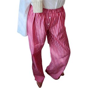 MakeMeChic Women's Striped Wide Leg Pants Pajama Bottom Elastic Waist Y2K Trousers Lounge Streetwear