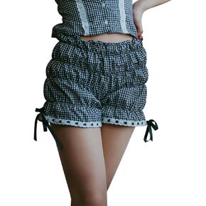 Women's Y2K Shirred Shorts Ruffle Ruched Lolita Bloomer Micro Shorts Plaid Gingham Boxer Shorts Pajama Shorts Lace Trim
