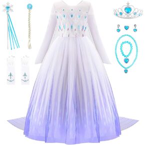 Elsa Costume for Girls 3-12 - Elegant Elsa Dress with Accessories - Princess Dress Up Clothes for Holiday Parties