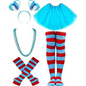 Hikkcos Halloween Costume Tutu Skirt Set Striped Knee Socks 3 Layered Tulle Tutu Skirt, Ponytails Headband for Halloween