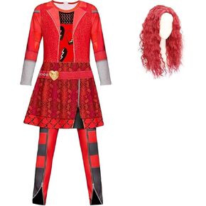 Girls Rise Red Costume Jumpsuits with Wig Princess Bodysuits with Skirt Cosplay Dress up