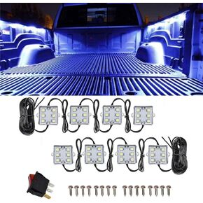 8Pcs LED Truck Bed Light Kit,Rear Work Box Lighting Kit,Cargo Pickup Bed Light,Side Marker Light,Rail Lights Rock Light for Car RV w/Switch,Blue