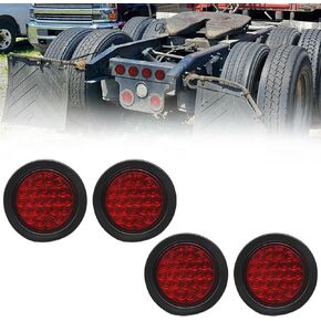 4 Inch Round Led Trailer Tail Lights Red 24 LED Waterproof 4" Brake Stop Turn Tail Marker Trailer Lights, Truck Trailer RV Boat Jeep UTE UTV 12V Grommet and Plug Included, 4 Pack