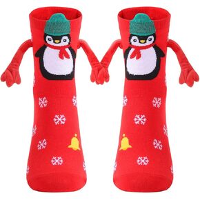 Funny Christmas Couple Holding Hands Socks, Novelty Xmas Magnetic Mid-Tube Socks Hand in Hand Socks for Couples Friends