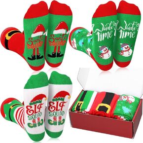 Haysandy 3 Pairs Christmas Gifts Stocking Socks Holiday Christmas Socks with Gift Box Cheerful Messages Soft Colorful Warm Santa Socks Elf Snowman Socks Cotton Crew Socks for Men Women