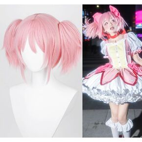 Madoka Magica Girl Anime Cosplay Wig Women Girls Pink Pigtail Short Lolita Wig with Detachable Double Ponytails Heat-resistant Fiber for Comic Con Halloween Costume Party Girl Magica Wigs (Madoka)