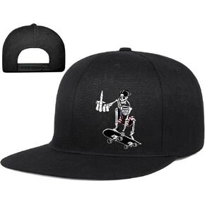 Skull Hat Snapback Hats for Men Flat Bill Hats for Men Fitted Hat Adjustable Black Baseball Hats