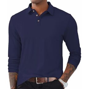 Uni Clau Mens Long Sleeve Polo Shirts Casual Golf Collared Shirt Lightweight Classic Fashion Pullover