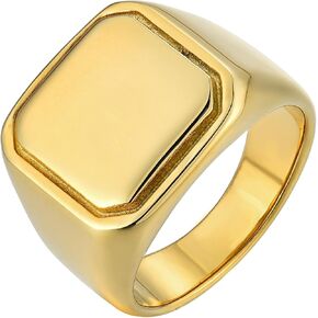 YL Men's Square Signet Rings Titanium Steel High Polished Rings White Gold/Gold/Black Plated Statement Band Wedding Jewelry