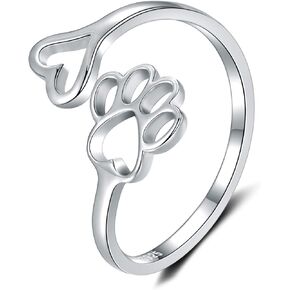 Step Forward 925 Sterling Silver Adjustable Ring for Women - Paw Rings Spoon Ring Rose Flower Promise Ring for Lady, Mother's Day Birthday Christmas Party Jewelry Gifts