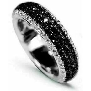 2.00 Ct Round Cut Simulated Black Diamond Band Ring 14K White Gold Plated 925 Silver