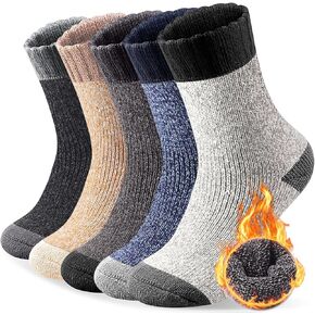 Merino Wool Socks for Men, 5Pairs Thick Thermal Mens Winter Socks, Warm Crew Wool Socks for Men Cold Weather, Cozy Moisture Wicking Socks for Outdoor Walking, Hiking, Camping, Mens Gifts for Christmas