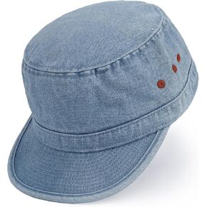 CLAPE Unisex Cadet Army Caps Denim Cotton Military Caps Adjustable Vintage Flat Top Hat for Men Women