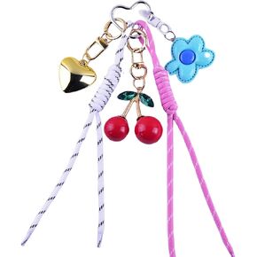Bag Charms Purse Charms kit Keychains for Women,Cute Heart Flower Rope Cherry Keychain Bag Charm for Handbag Accessories Tready Charms for Purses and Bags Cars Hanging Ornament Christmas Gifts
