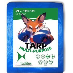 12x20 Feet, 5 Mil Thick, Taditus Blue Poly Tarps with Grommets Every 36", 8x8 Weave, Waterproof Multipurpose Protective Cover for Home, Boat, Car, Camping (1pc)