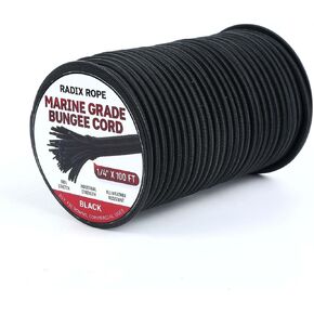 Marine Grade Bungee Cords Heavy Duty Outdoor - 1/4" x 100ft Bungee Cord Roll - 100% Stretch Elastic Cord and Absorbent Bungee Shock Cord for Kayak Deck, Camping, Crafting