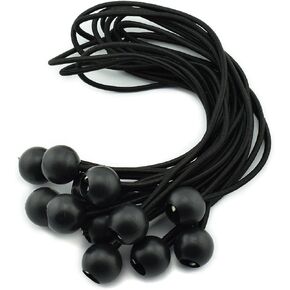 HJ Garden 12pcs 12 Inches (30cm) Ball Bungee Cords Black Elastic String Canopy Tarp Tie Down Straps Tent Fix Rope