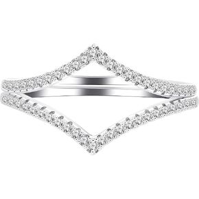 Uloveido 925 Sterling Silver Pointed V Shaped Ring Guard Enhancer 2pcs Stackable with Tiny CZ Paved Y1518