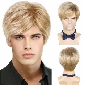DDHAIR Mens Short Brown Wig for Men Natural Layered Fluffy Wig Daily Halloween Synthetic Realistic Hair Male Guys Wigs