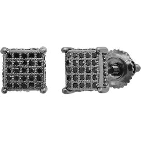 Dazzlingrock Collection Round Black Diamond Cube Shaped Screwback Unisex Stud Earrings (0.26 ctw, Color Black, Clarity Opaque) in Black Plated Sterling Silver