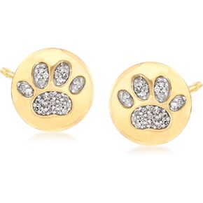 Ross-Simons 0.15 ct. t.w. Diamond Paw Print Stud Earrings in 18kt Yellow Gold Over Sterling Silver
