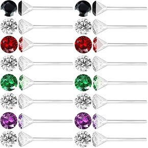 Anti Allergy Hypoallergenic Plastic Stud Earrings Set, 8 Pairs with Silicone Backs, 2-5mm Cubic Zirconia for Sensitive Ears