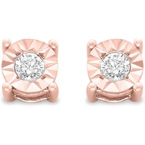 10K Rose or Yellow Gold Plated .925 Sterling Silver 1/10-1/5 Cttw Diamond Miracle-Set Stud Earrings (J-K, I2-I3) - Choice of Size & Metal Color