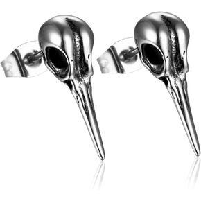 Vintage Viking Crow Bird Skeleton Raven Skull Earrings Stainless Steel Antique Gothic Steampunk