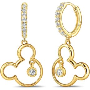 Mouse Earrings for Women Sterling Silver Plated Gold Mouse Dangle Hoop Earrings Sparkling CZ Lucky Cute Mini Earrings Animal Fashion Hypoallergenic Princess Jewelry Gifts for Daughter Birthday