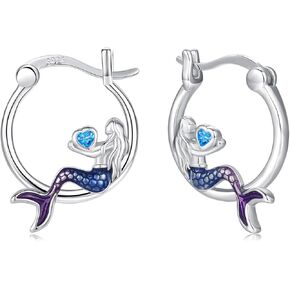 Mermaid Earrings 925 Sterling Silver Hypoallergenic Ocean Hoop Earrings Mermaid Jewelry Gifts for Women