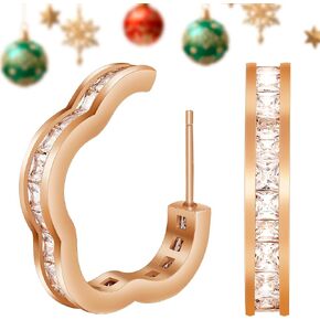 18K Gold Hoop Earrings for Women, Fashion Chunky Big Huggie Stud Earring for Women Hypoallergenic Sterling Silver Earring Lightweight Cubic Zirconia Small Gold Studs Birthday Party Jewelry Gifts