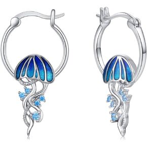 Jellyfish Earrings 925 Sterling Silver Hypoallergenic Ocean Hoop Earrings Jellyfish Jewelry Gifts for Women
