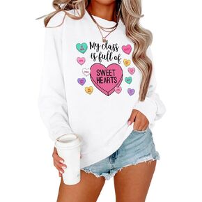سويت شيرت نسائي لعيد الحب للمدرس، سويت شيرت لطيف ومضحك لعيد الحب، بلوفر برسومات قلب الحلوى in Kuwait