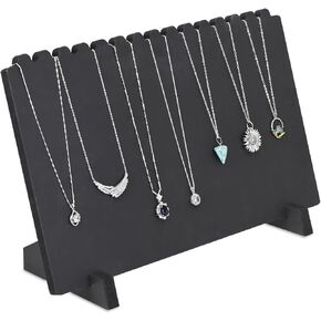 MOOCA Portable Wooden Plank Necklace Jewelry Stand for 15 Necklaces, Necklace Stand, Wood Plank Necklace Display Stand, Necklace Storage Holder, Jewelry Display Stand, Black Color