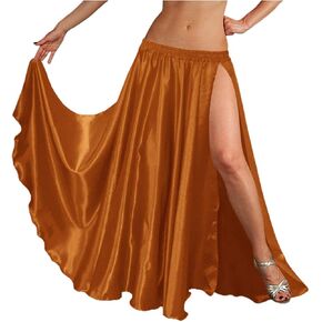 Indian Trendy 36" Long Women's Satin 2 Slit Full Skirt Belly Dance Gypsy Tribal 9 Yard Panel Jupe Flamenco Rock