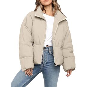 Polu Women's Puffer Jackets Oversized Long Sleeve Winter Zipper Coat Warm Quilted Jackets with Pockets